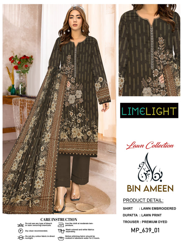3 Piece Brown Suit | Stuff Lawn By LIME LIGHT - Zaroshi