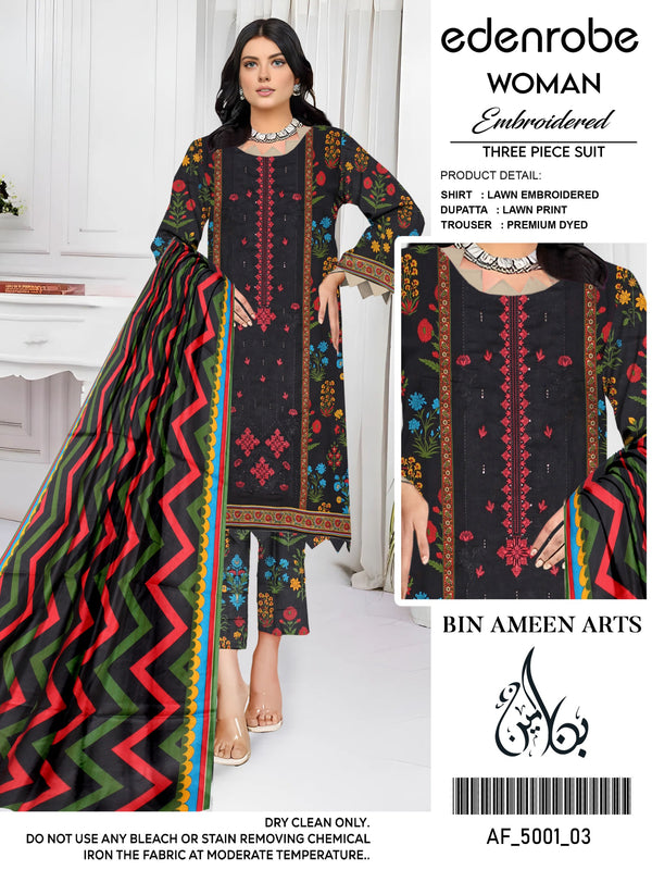 3 Piece Black Suit | Stuff Lawn By Edenrobe - Zaroshi