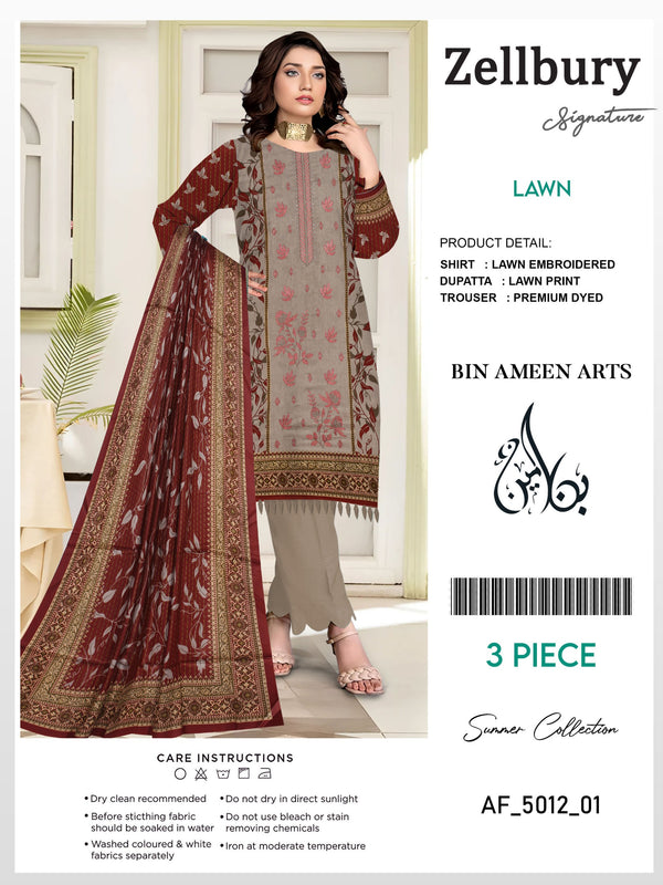 3 Piece Brown Suit | Stuff Lawn By Zellbury - Zaroshi