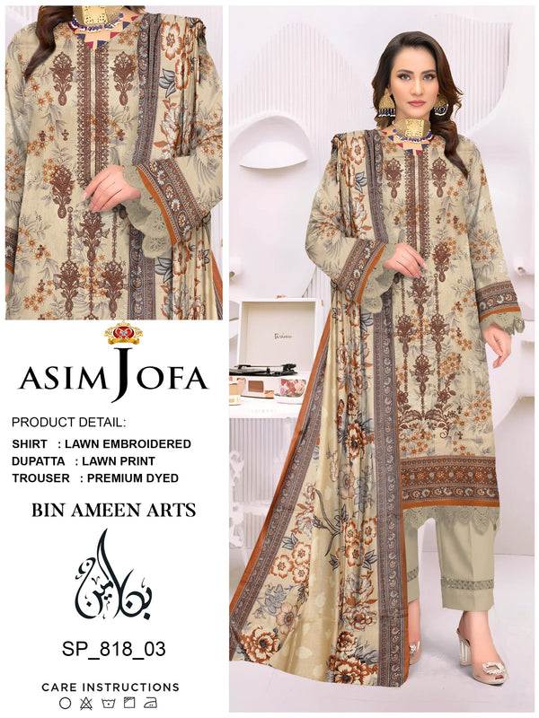 3 Piece Skin Suit | Stuff Lawn By Asim Jofa - Zaroshi