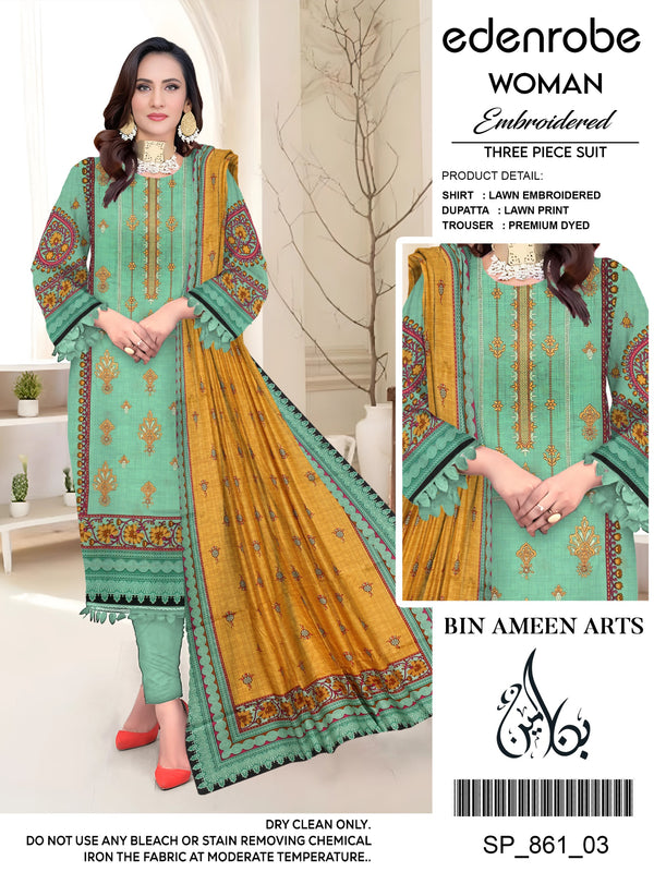 3 Piece Green Suit | Stuff Lawn By Edenrobe - Zaroshi