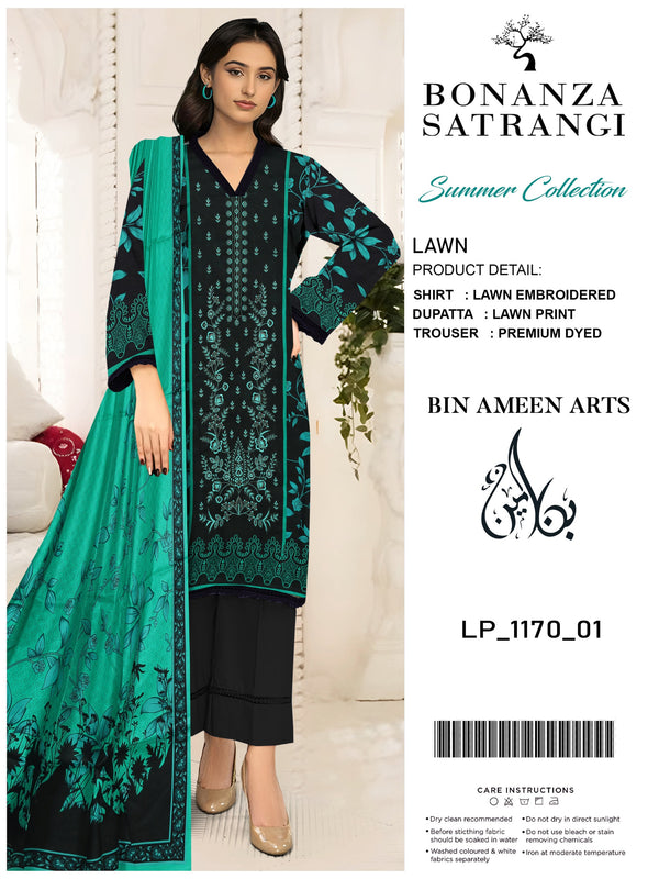 3 Piece Black Suit | Lawn Stuff By Bonanza Satrangi - Zaroshi