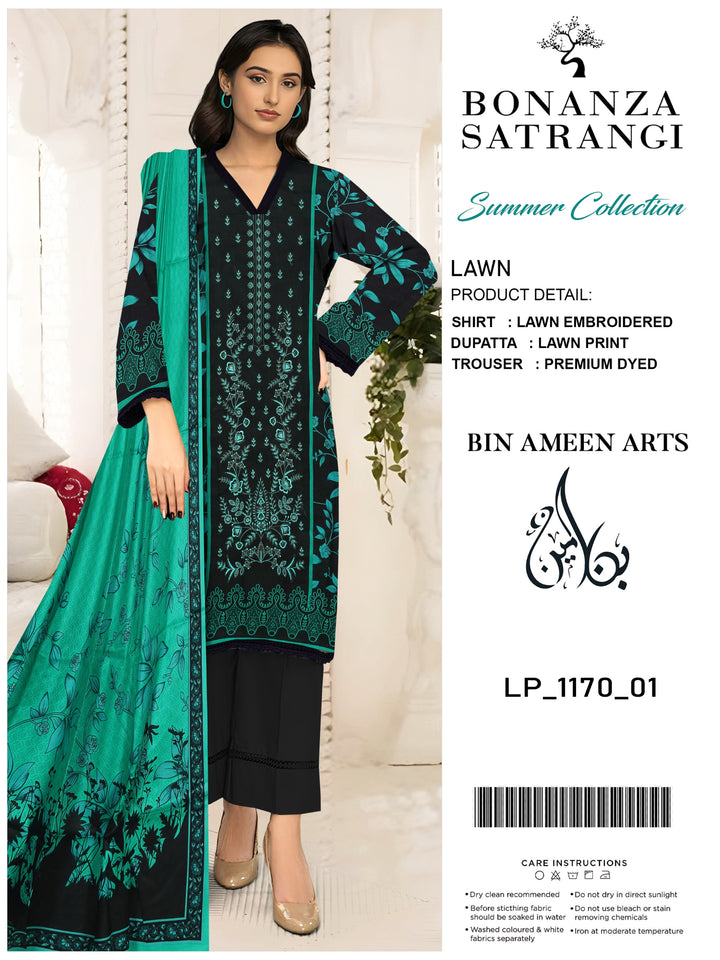 3 Piece Black Suit | Lawn Stuff By Bonanza Satrangi - Zaroshi