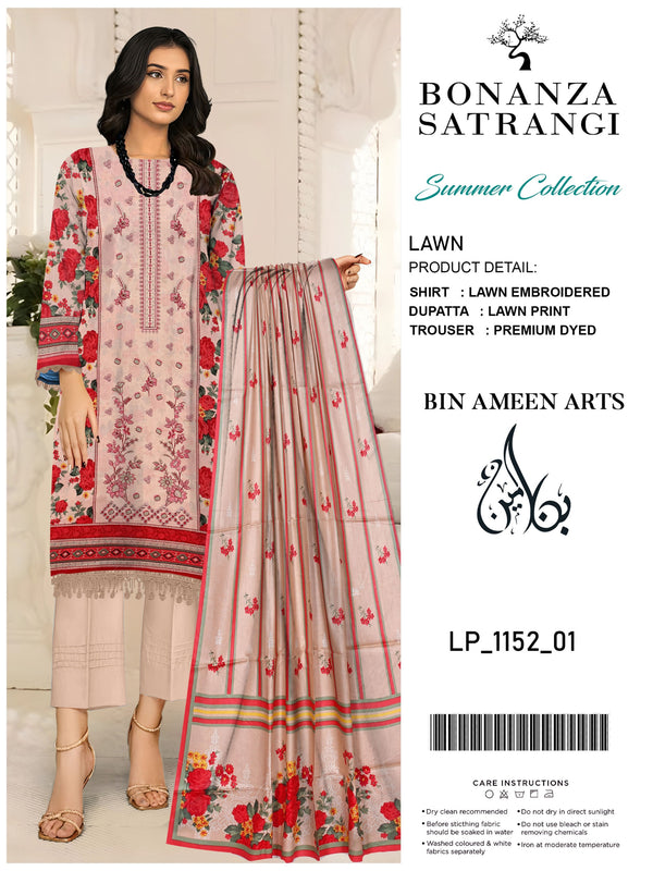 3 Piece Pink Suit | Lawn Stuff By Bonanza Satrangi - Zaroshi