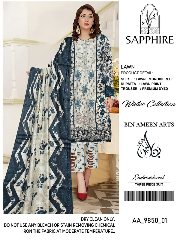 3 Piece White Suit | Stuff Lawn By SAPPHIRE - Zaroshi