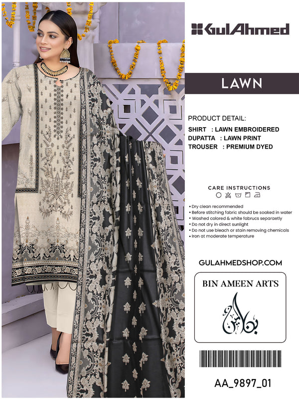 3 Piece Beige Suit | Stuff Lawn By Gul Ahmed - Zaroshi