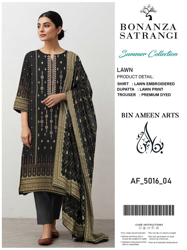 3 Piece Black Suit | Lawn Stuff By Bonanza Satrangi - Zaroshi
