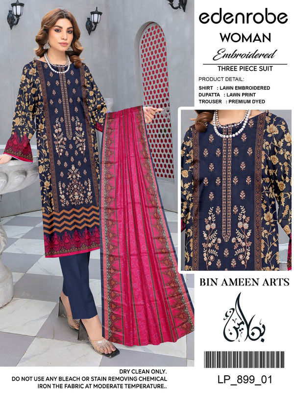 3 Piece Blue Suit | Stuff Lawn By Edenrobe - Zaroshi