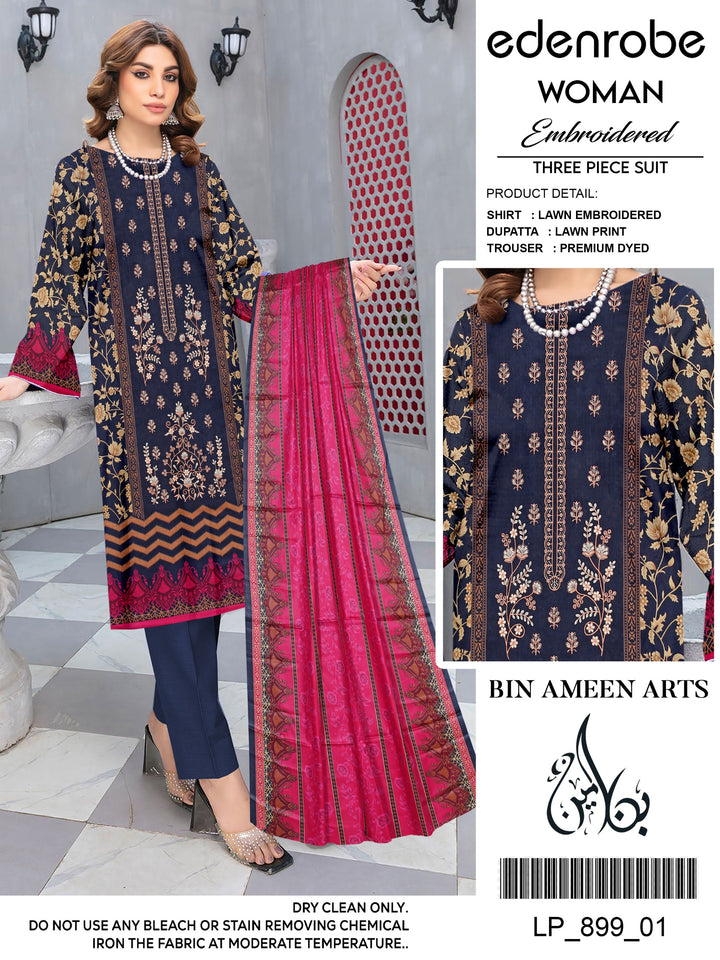 3 Piece Blue Suit | Stuff Lawn By Edenrobe - Zaroshi