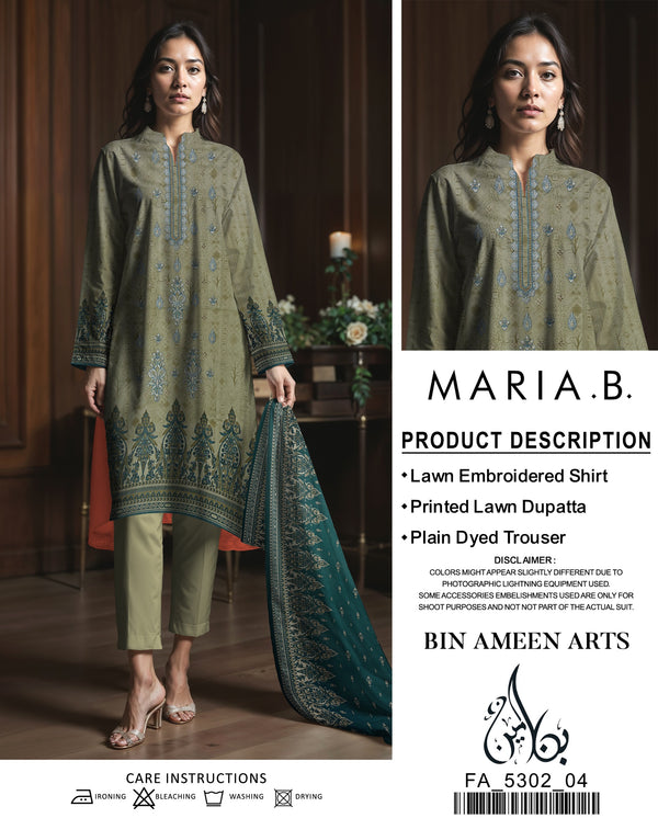 3 Piece Green Suit | Lawn Stuff By Maria.B - Zaroshi