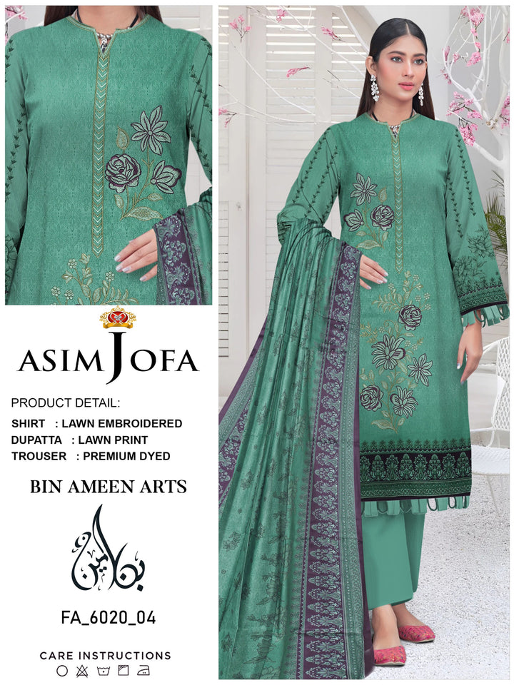 3 Piece Green Suit | Stuff Lawn By Asim Jofa - Zaroshi