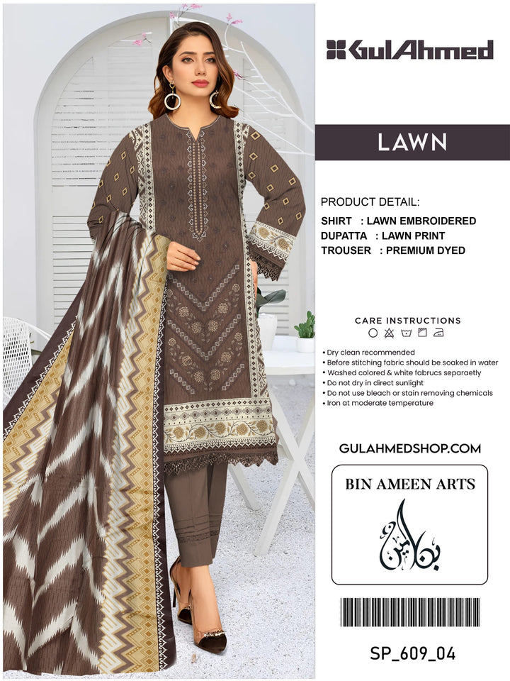 3 Piece Brown Suit | Stuff Lawn By Gul Ahmed - Zaroshi