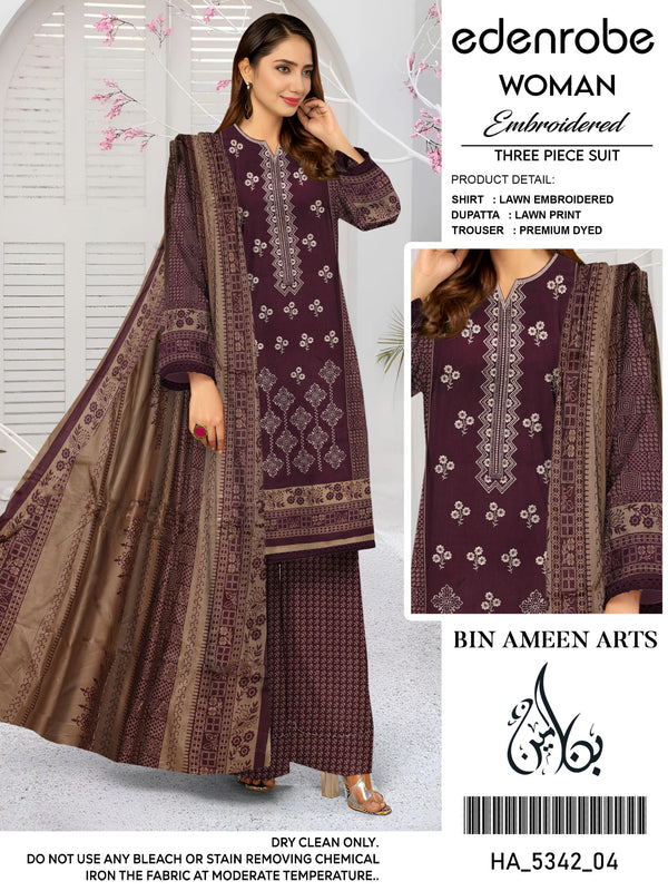 3 Piece Maroon Suit | Stuff Lawn By Edenrobe - Zaroshi