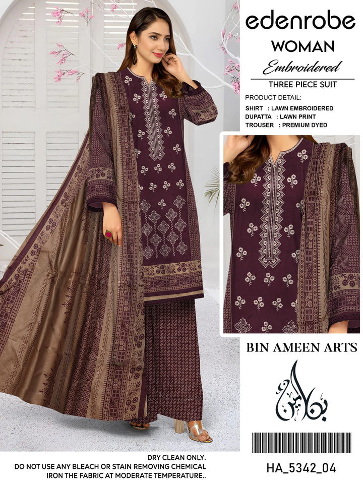 3 Piece Maroon Suit | Stuff Lawn By Edenrobe - Zaroshi