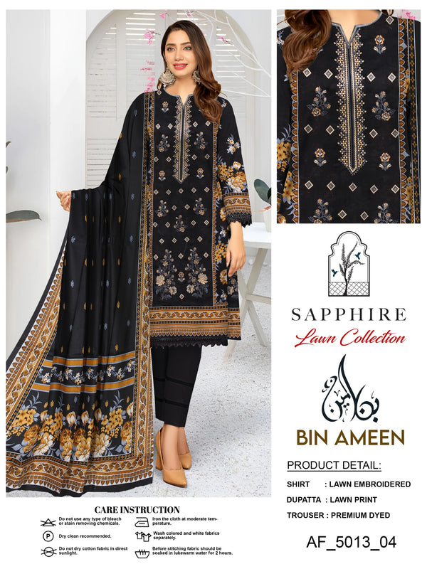 3 Piece Black Suit | Stuff Lawn By SAPPHIRE - Zaroshi