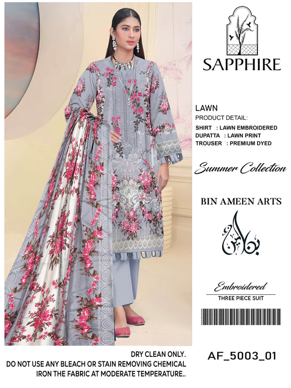 3 Piece Grey Suit | Lawn Stuff By Sapphire - Zaroshi
