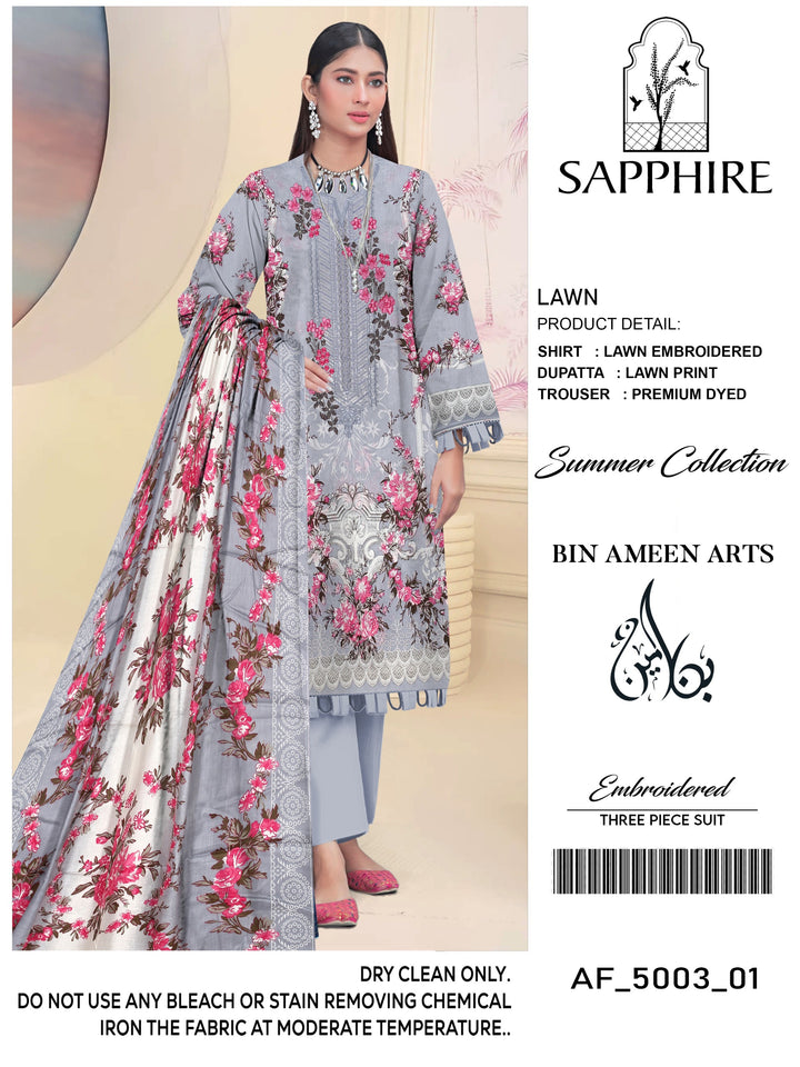 3 Piece Grey Suit | Lawn Stuff By Sapphire - Zaroshi