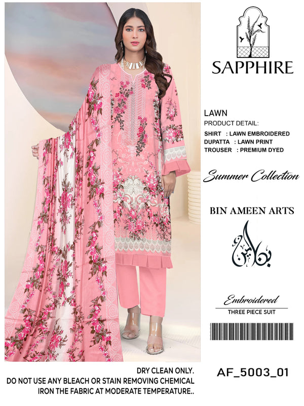 3 Piece Pink Suit | Lawn Stuff By Sapphire - Zaroshi