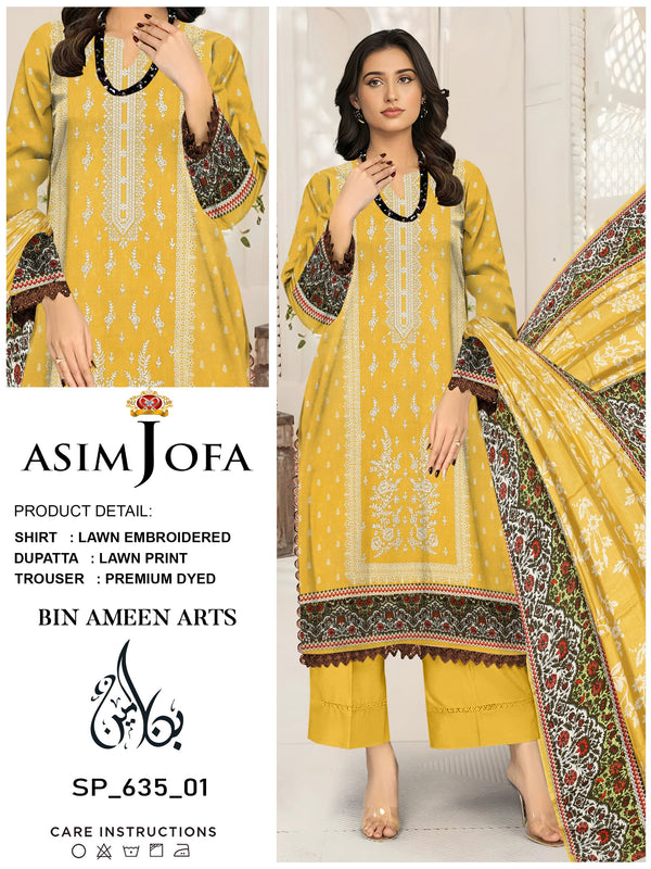 3 Piece Yellow Suit | Lawn Stuff By Asim Jofa - Zaroshi