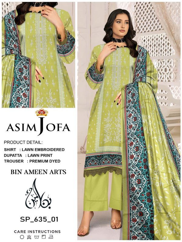 3 Piece Parrot Suit | Lawn Stuff By Asim Jofa - Zaroshi