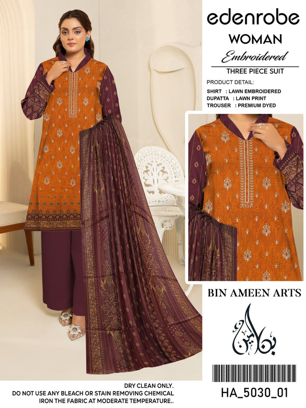3 Piece Rust Orange Suit | Lawn Stuff By Edenrobe - Zaroshi