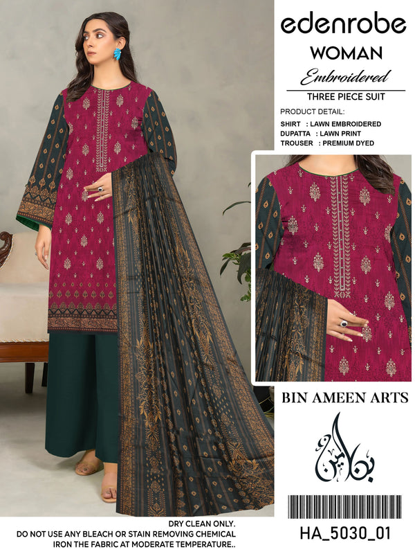 3 Piece Red Suit | Lawn Stuff By Edenrobe - Zaroshi