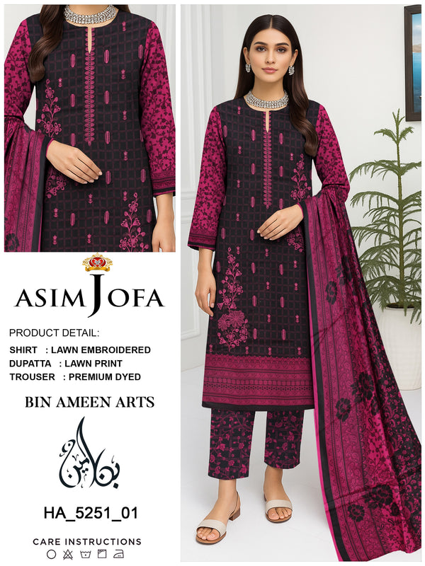 3 Piece pink Suit | Lawn Stuff By Asim Jofa - Zaroshi