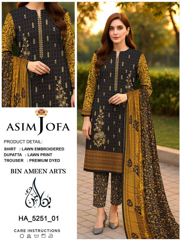 3 Piece Black Suit | Lawn Stuff By Asim Jofa - Zaroshi
