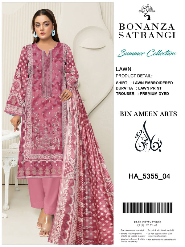 3 Piece Pink Suit | Lawn Stuff By Bonanza Satrangi - Zaroshi