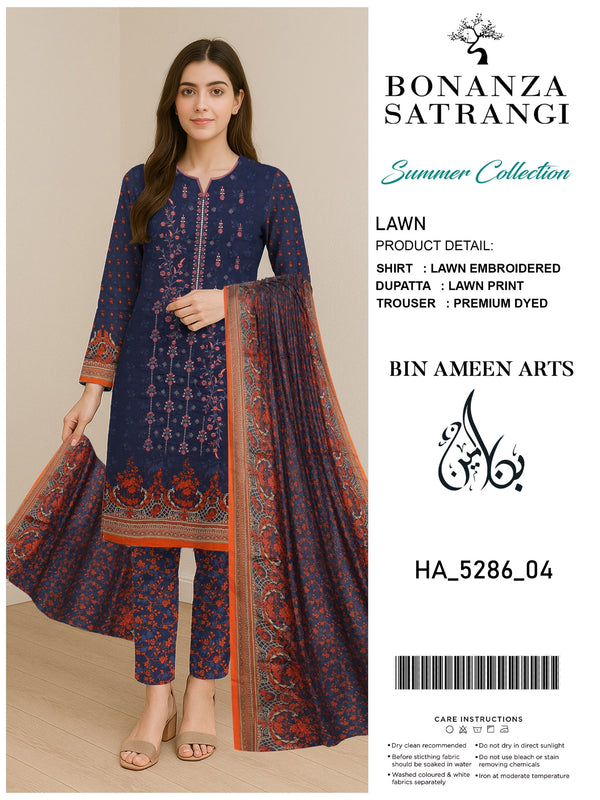 3 Piece Blue Suit | Lawn Stuff By Bonanza Satrangi - Zaroshi