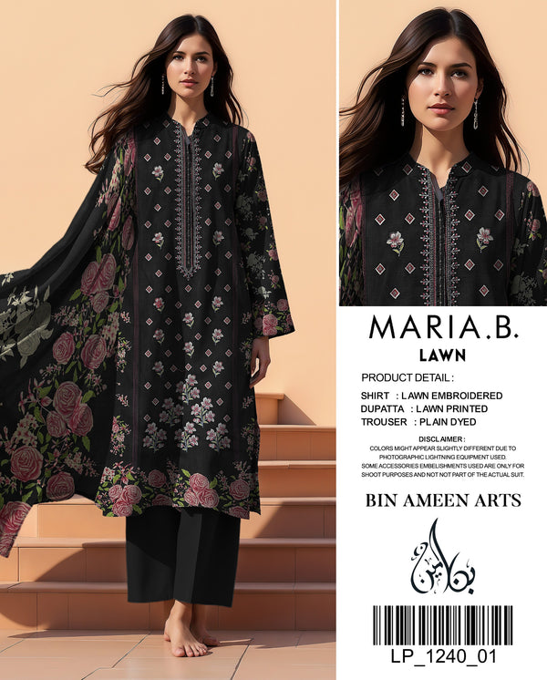 3 Piece Black Suit | Lawn Stuff By Maria.B - Zaroshi
