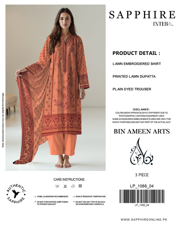 3 Piece Rust Orange Suit | Lawn Stuff By Sapphire - Zaroshi